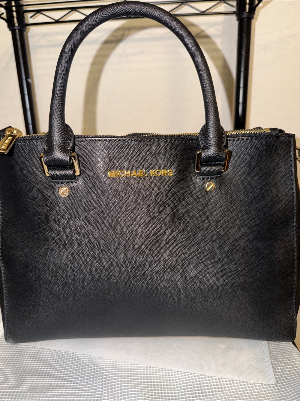 Michael Kors Black Saffiano Leather Satchel with Gold Hardware